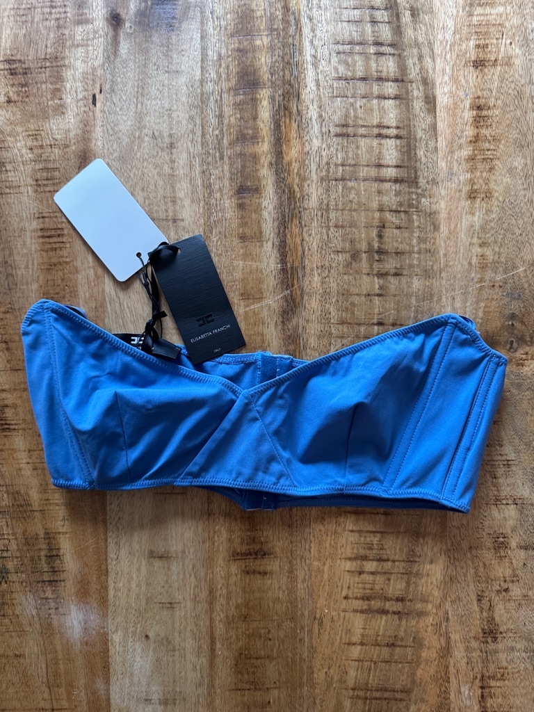 Elisabetta Franchi Royal Blue Strapless Bandeau Tube Crop Top New Large